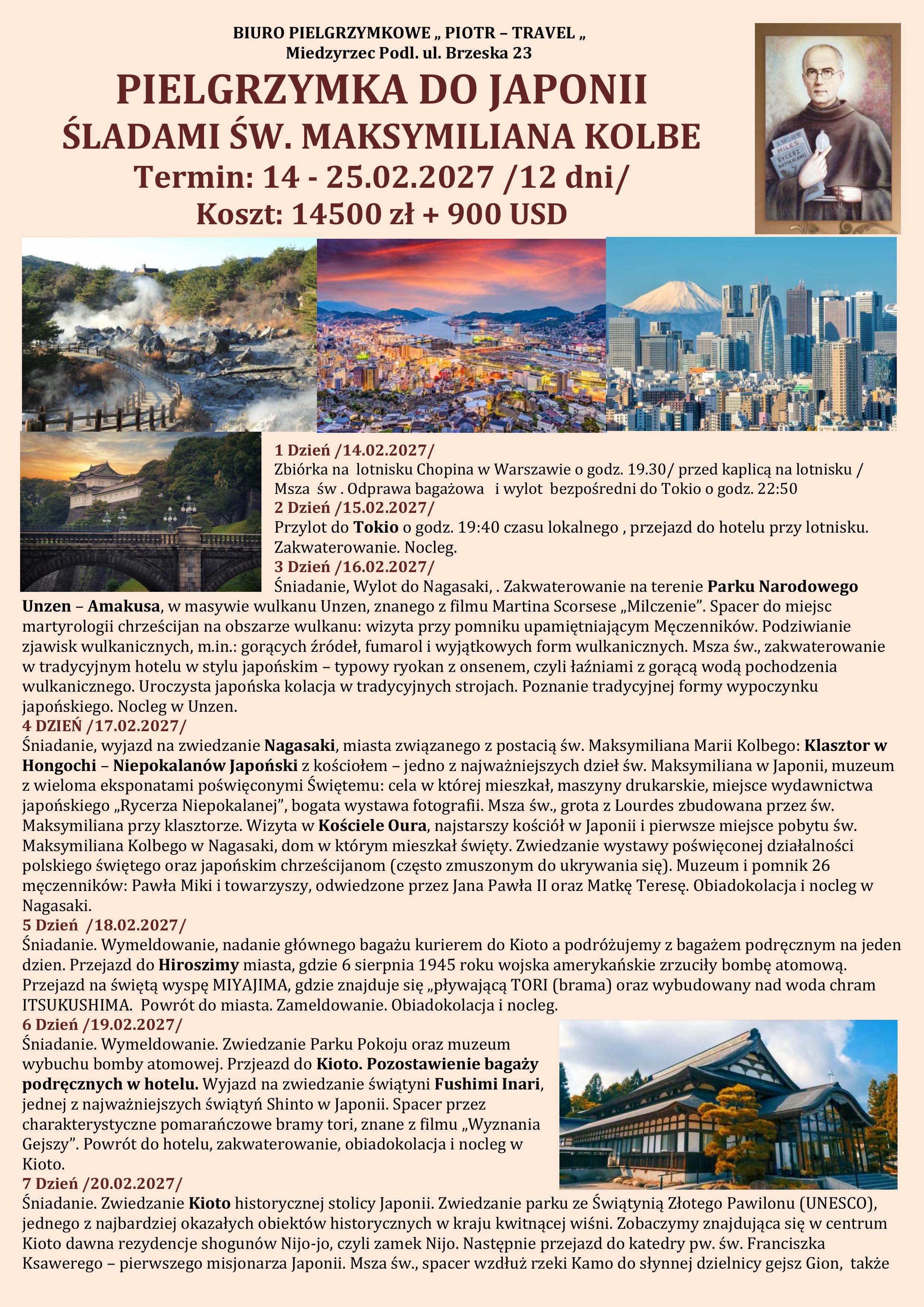 PIELGRZYMKA DO JAPONII ŚLADAMI ŚW. MAKSYMILIANA KOLBE