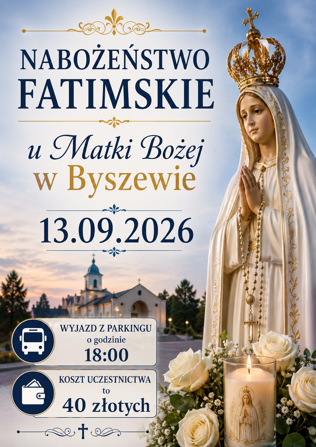 🌹 Zapraszamy na Nabożeństwo Fatimskie w Byszewie 🌹